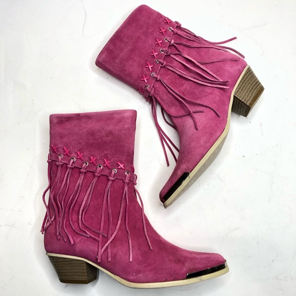 Oak Tree Farms | Hot Pink Suede Fringe Boots - Picture 1 of 7